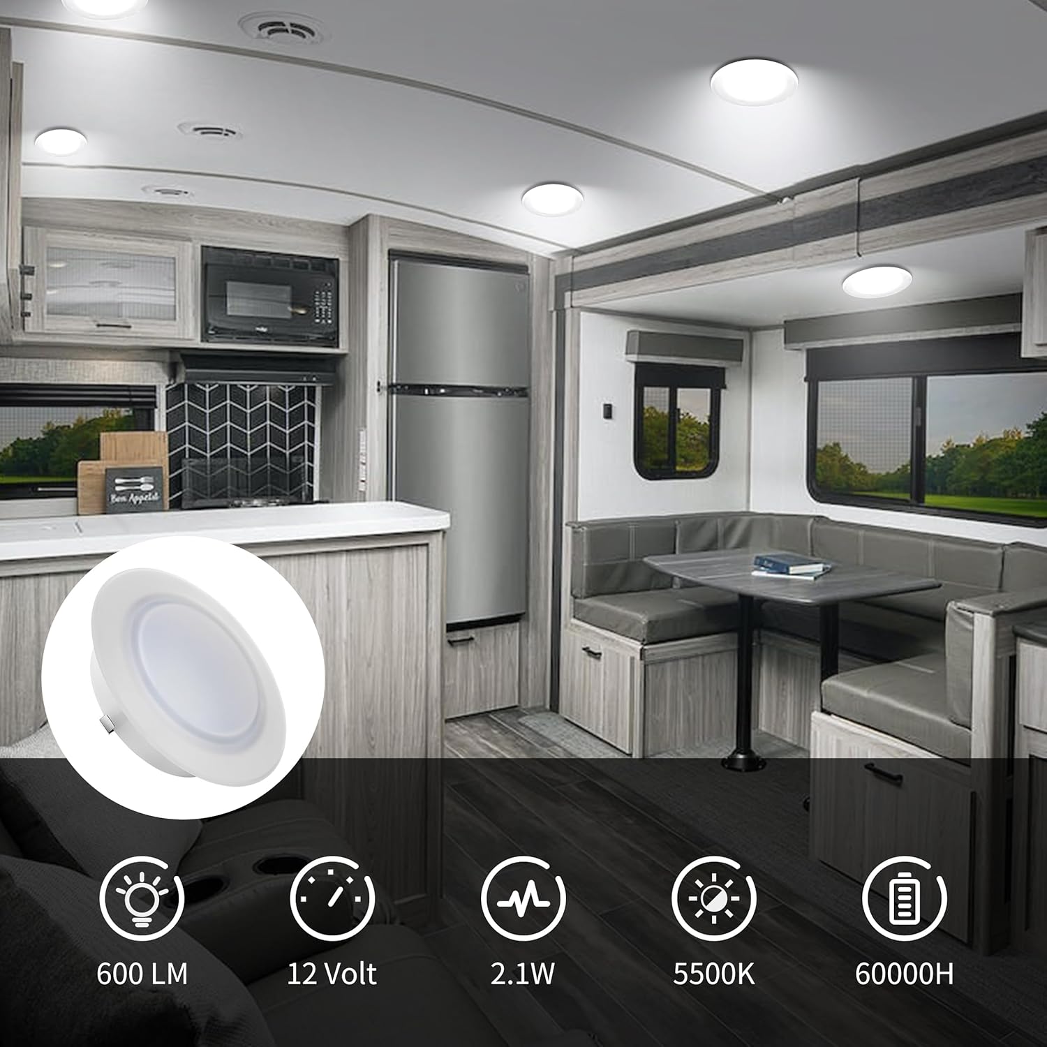 Luz LED de disco de 4.5 pulgadas  Luz de techo empotrada de 12 voltios para lancha RV de 12 V, luz interior de 12 V para debajo del gabinete,