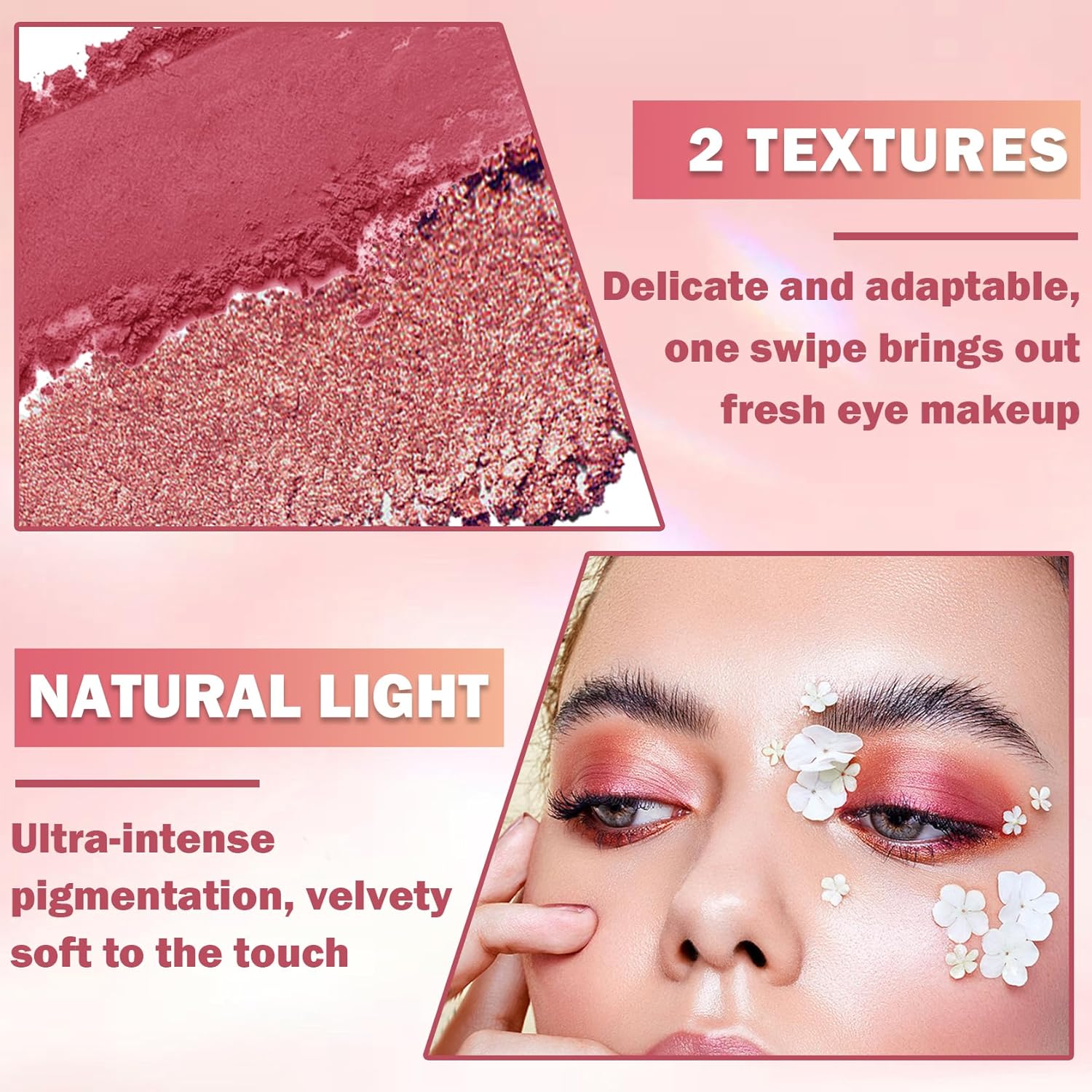 ZHISHUDL Paleta de sombra de ojos de doble color con purpurina mate, paleta de maquillaje de sombra de ojos de alto pigmento en polvo, maquillaje de