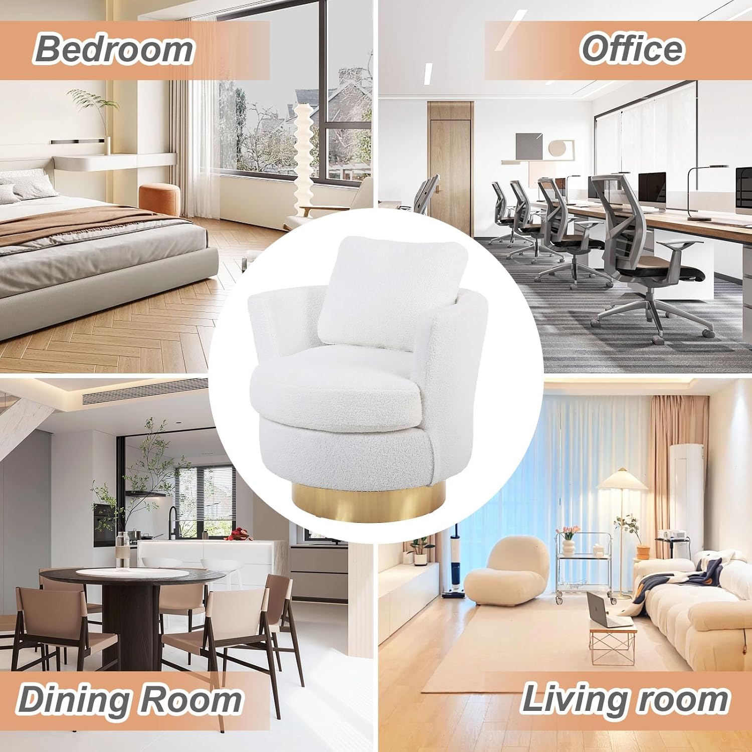 Silla giratoria de barril, sillas giratorias para sala de estar, modernas sillas redondas giratorias con respaldo alto, silla decorativa de tela de