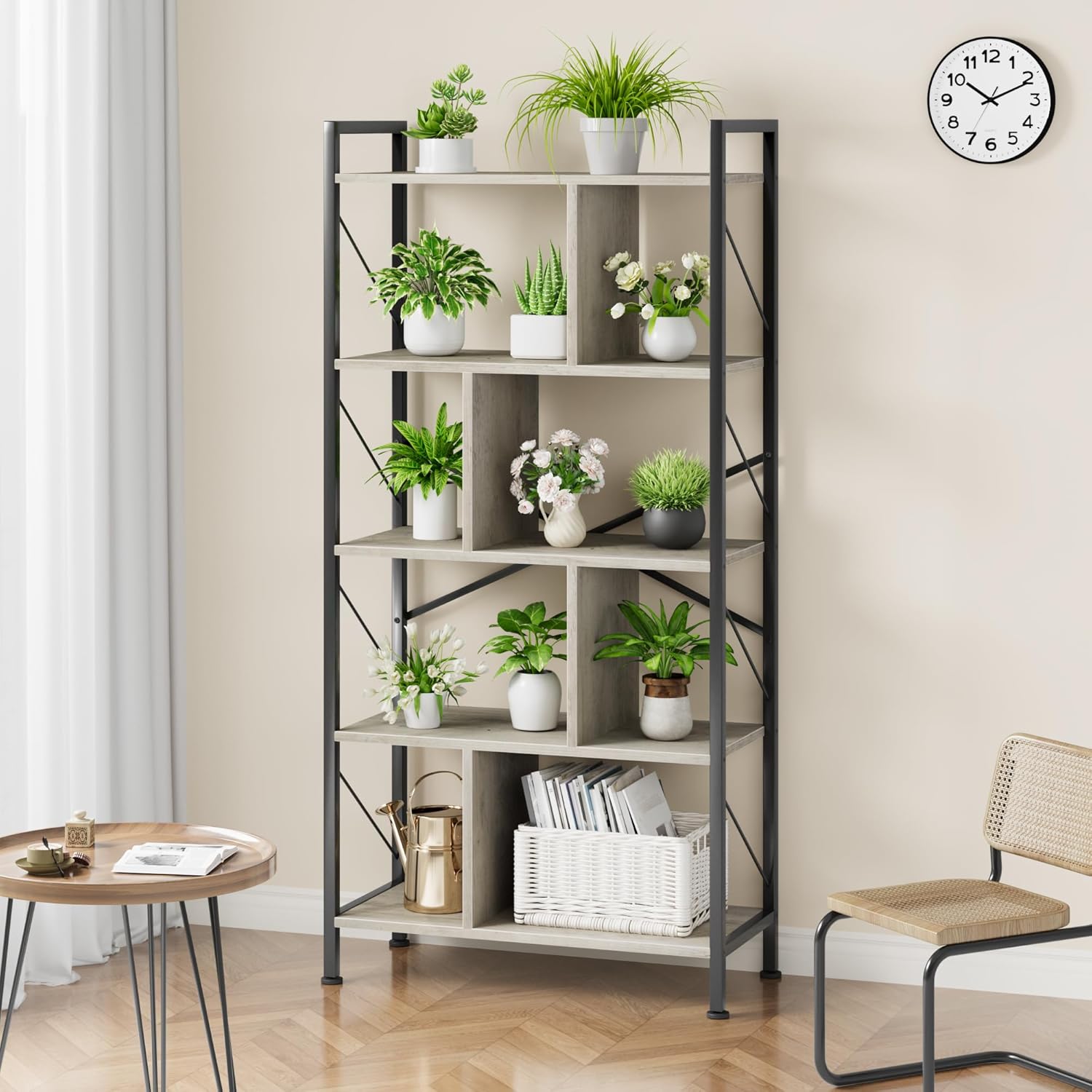 IDEALHOUSE Estantería de 5 niveles con almacenamiento, estante industrial de 61 pulgadas de alto con estantes de exhibición abierta, estantería de 5