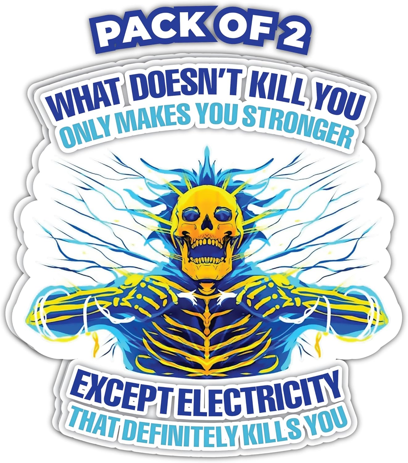 Calcomanías divertidas de advertencia de kilovatios Reddy con texto en inglés What Doesn’t Kill You What Doesn’t Kill You, paquete de 2 calcomanías