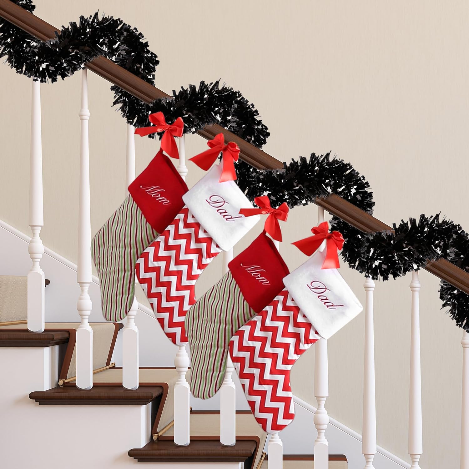 Sggvecsy Guirnalda de oropel negra de Navidad de 49.2 pies, decoración de árbol de Navidad, guirnalda metálica giratoria para colgar en el techo,