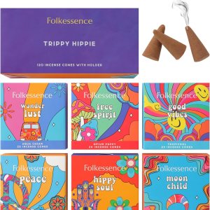 Folkulture Conos de incienso perfumados, juego de 6 conos (120 conos) con soporte para conos de incienso, incienso de pachulí, amapola de opio, piña Folkulture Conos de incienso perfumados, juego de 6 conos (120 conos) con soporte para conos de incienso, incienso de pachulí, amapola de opio, piña