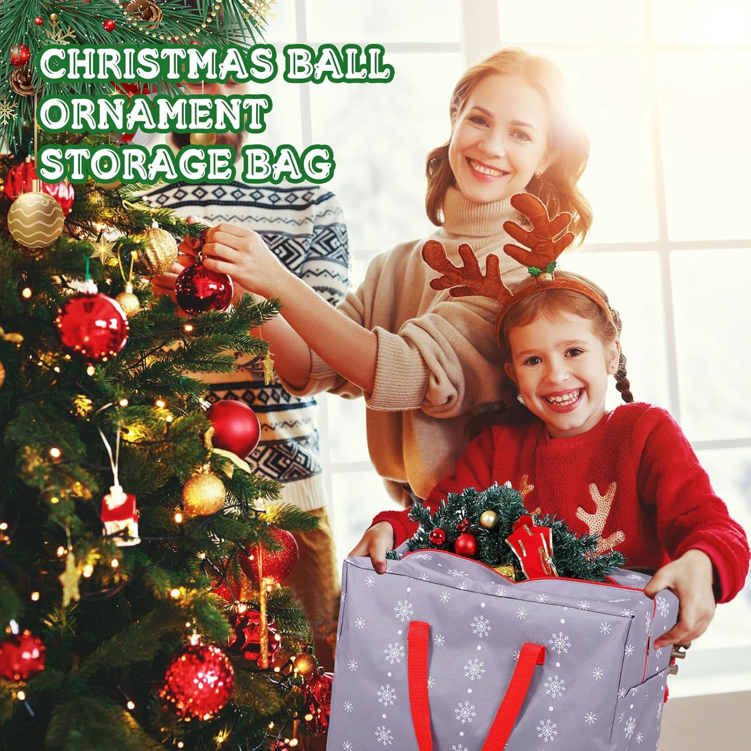 Juego de 3 bolsas de almacenamiento para árbol de Navidad de 65 x 30 x 15 pulgadas, bolsa de almacenamiento de corona de Navidad de 30 pulgadas,