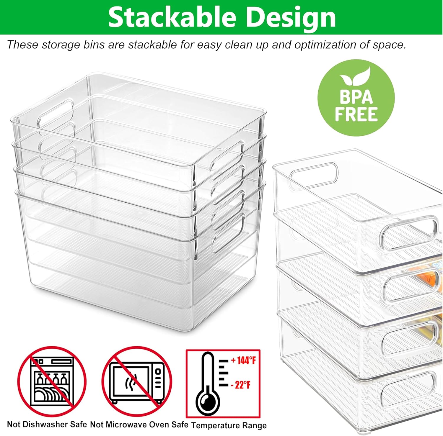 Yipaga Juego de 8 cubos de almacenamiento de plástico transparente, contenedores de almacenamiento apilables para organización de despensa y cubos