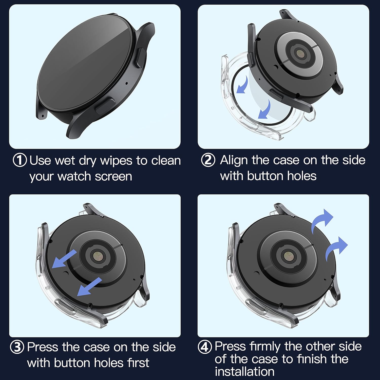 Misxi Paquete de 2 fundas rígidas de policarbonato con protector de pantalla para Samsung Galaxy Watch 5 Galaxy Watch 4 de 1.732 in, funda ultrafina
