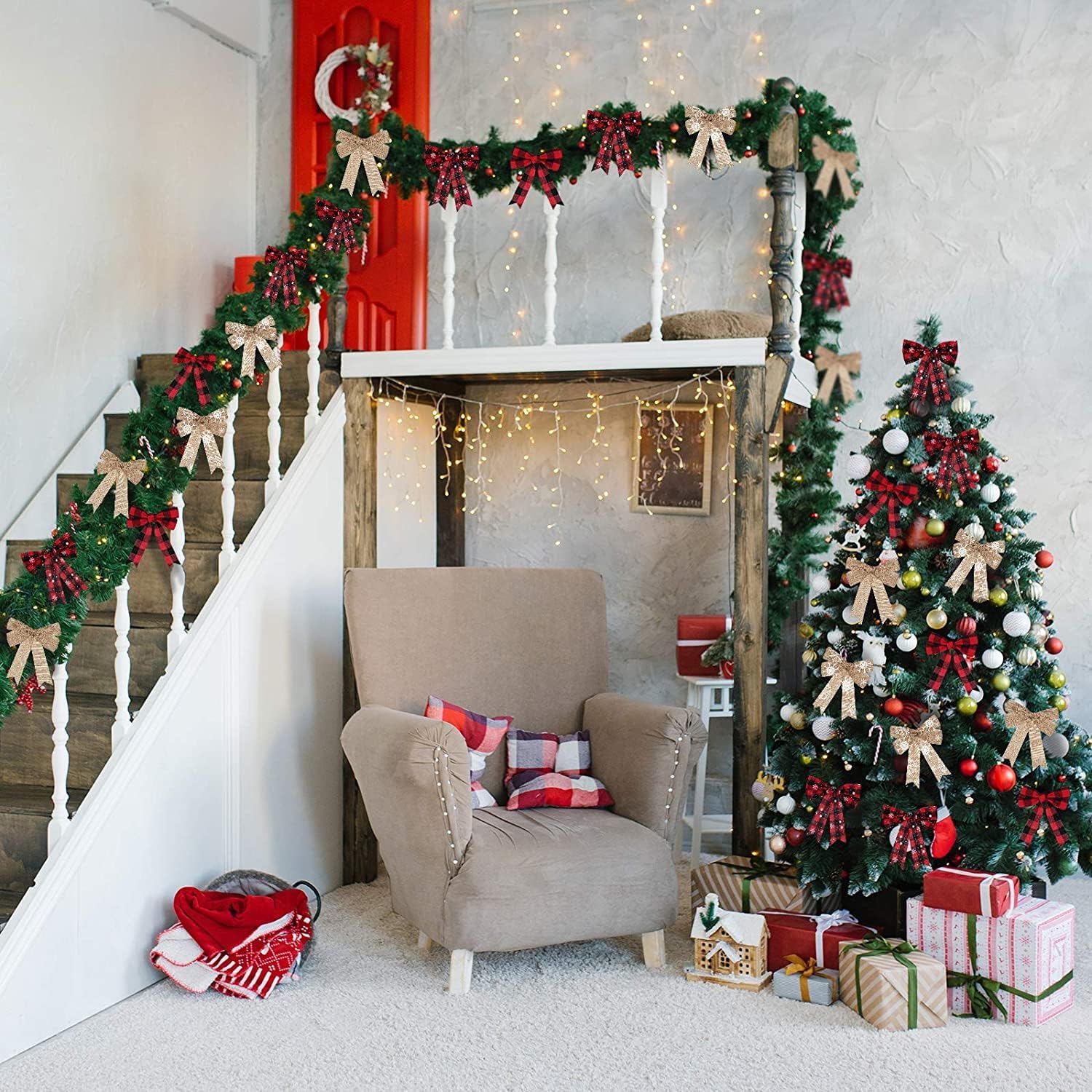 Paquete de 12 lazos de Navidad de terciopelo rojo, lazo grande de 9 x 11 pulgadas para decoración de árbol de Navidad, grandes lazos de Navidad para