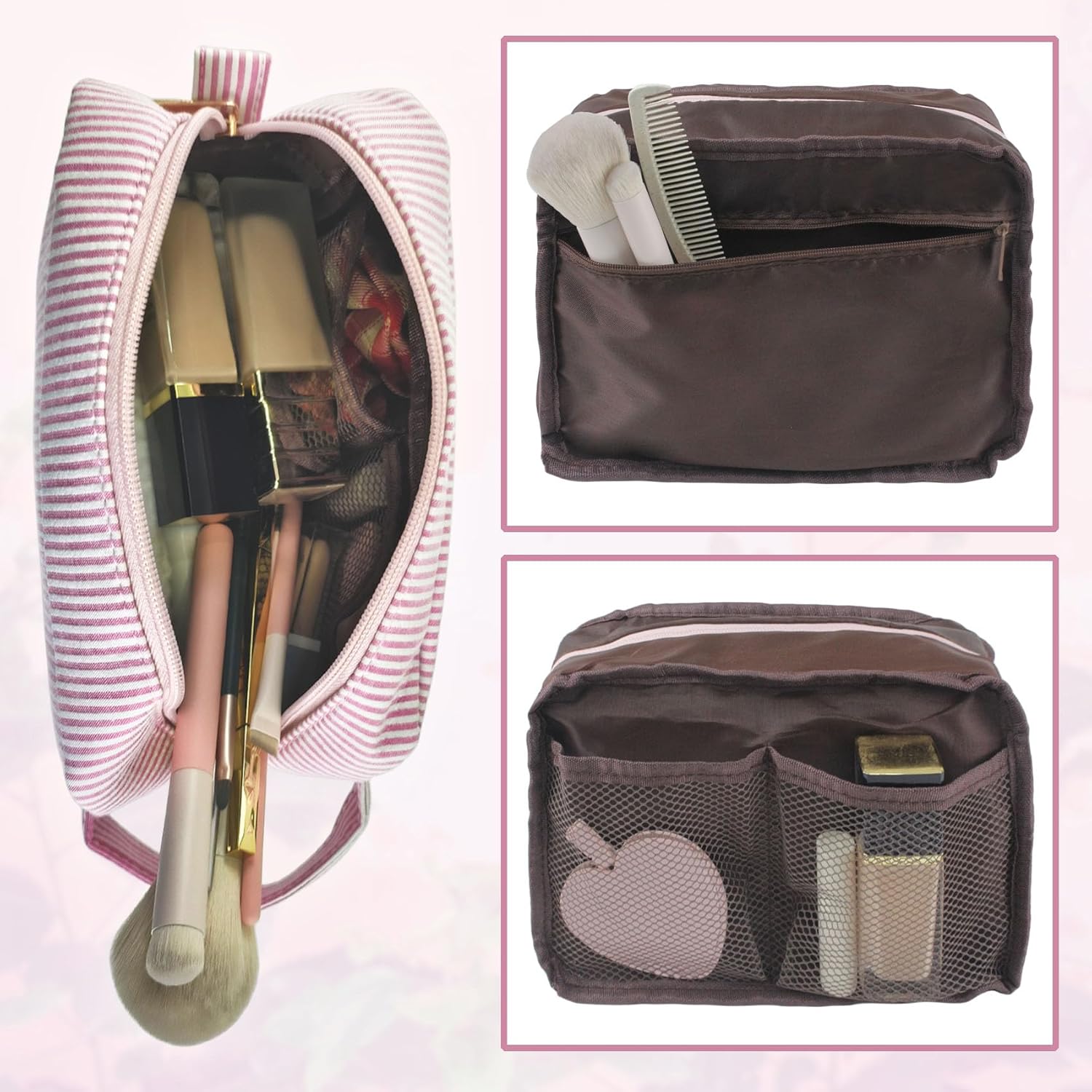 Preppy – Bolsas de maquillaje para mujer, bolsa de viaje pequeña para bolso de chenilla hinchada impermeable, bolsa de aseo de playa, lindo