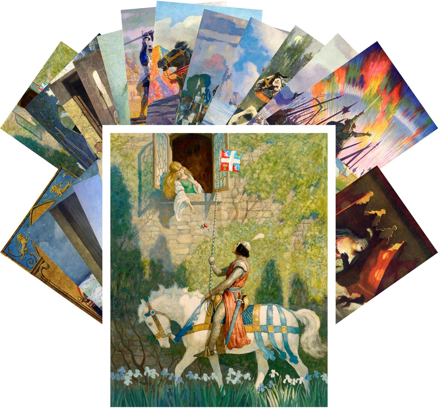 Newell Convers Wyeth – Postales vintage (24 unidades), diseño de caballero princesa, cuentos medievales, ilustración de libro vintage