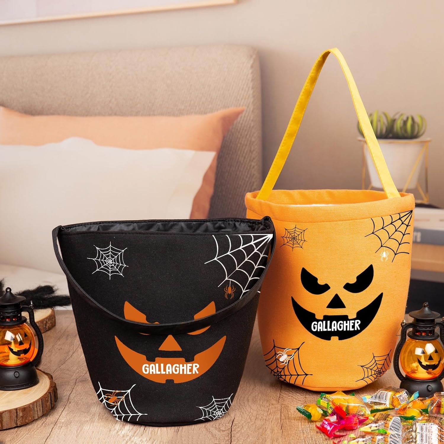 Cubo personalizado con nombre, cesta de dulces de Halloween, bolsa para niños y niñas, cubo de calabaza para fiesta de Halloween (estilo 3)