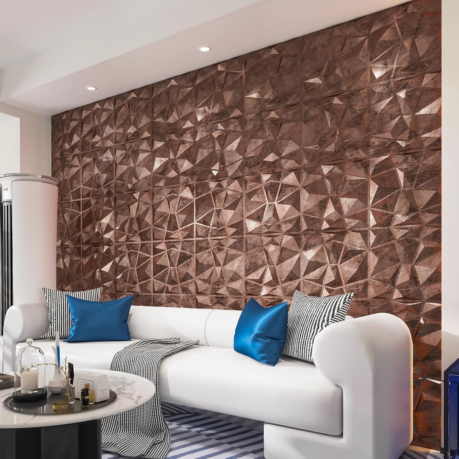 Art3d Textures A10038AC – Paneles de pared 3D con diseño de diamante de cobre antiguo para decoración de pared interior, paquete de 12 azulejos de