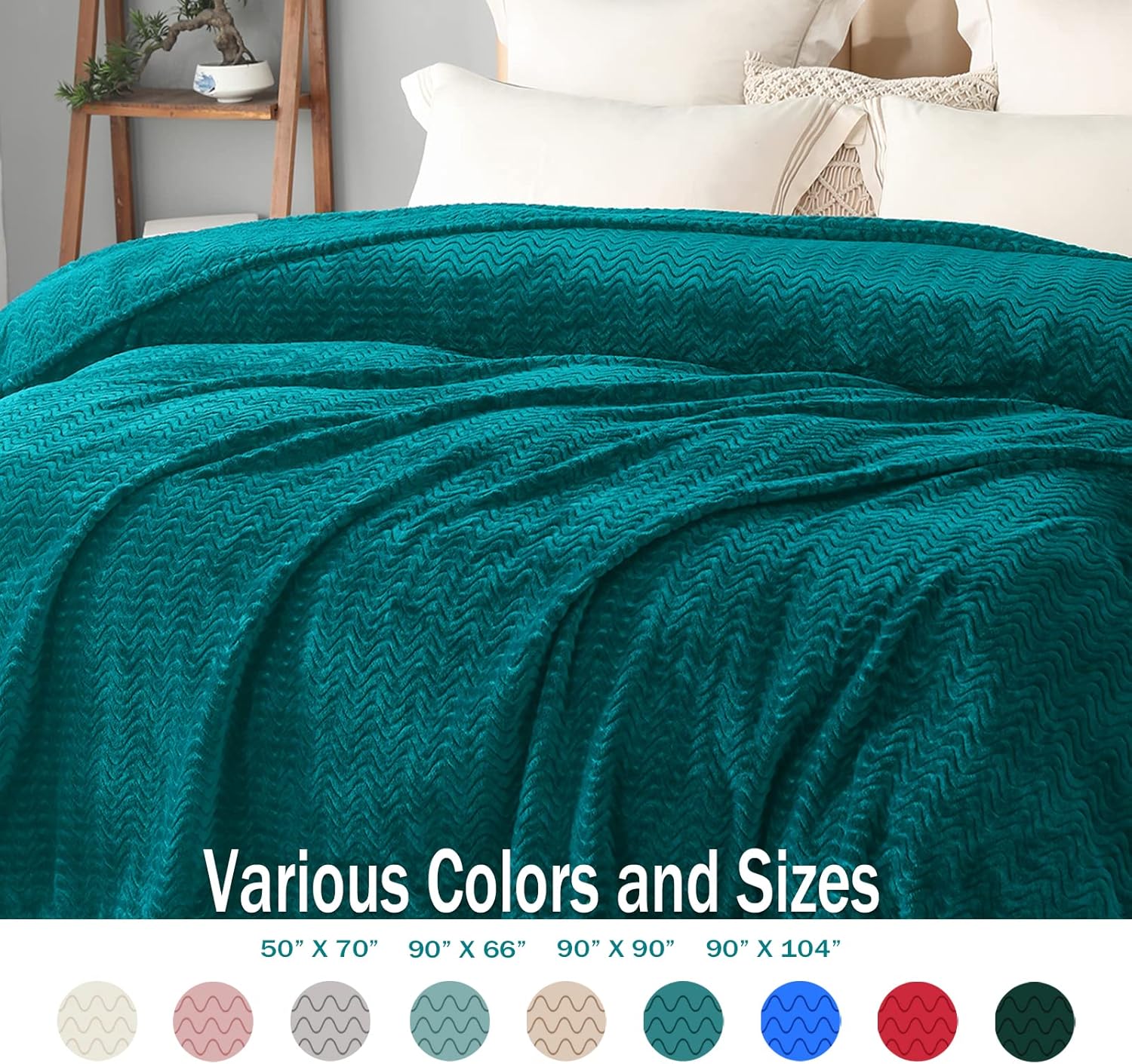 Exclusiva Mezcla – Manta de franela grande de 50 x 70 in, tejido jacquard con diseño de ondas, suave, ligera y decorativa
