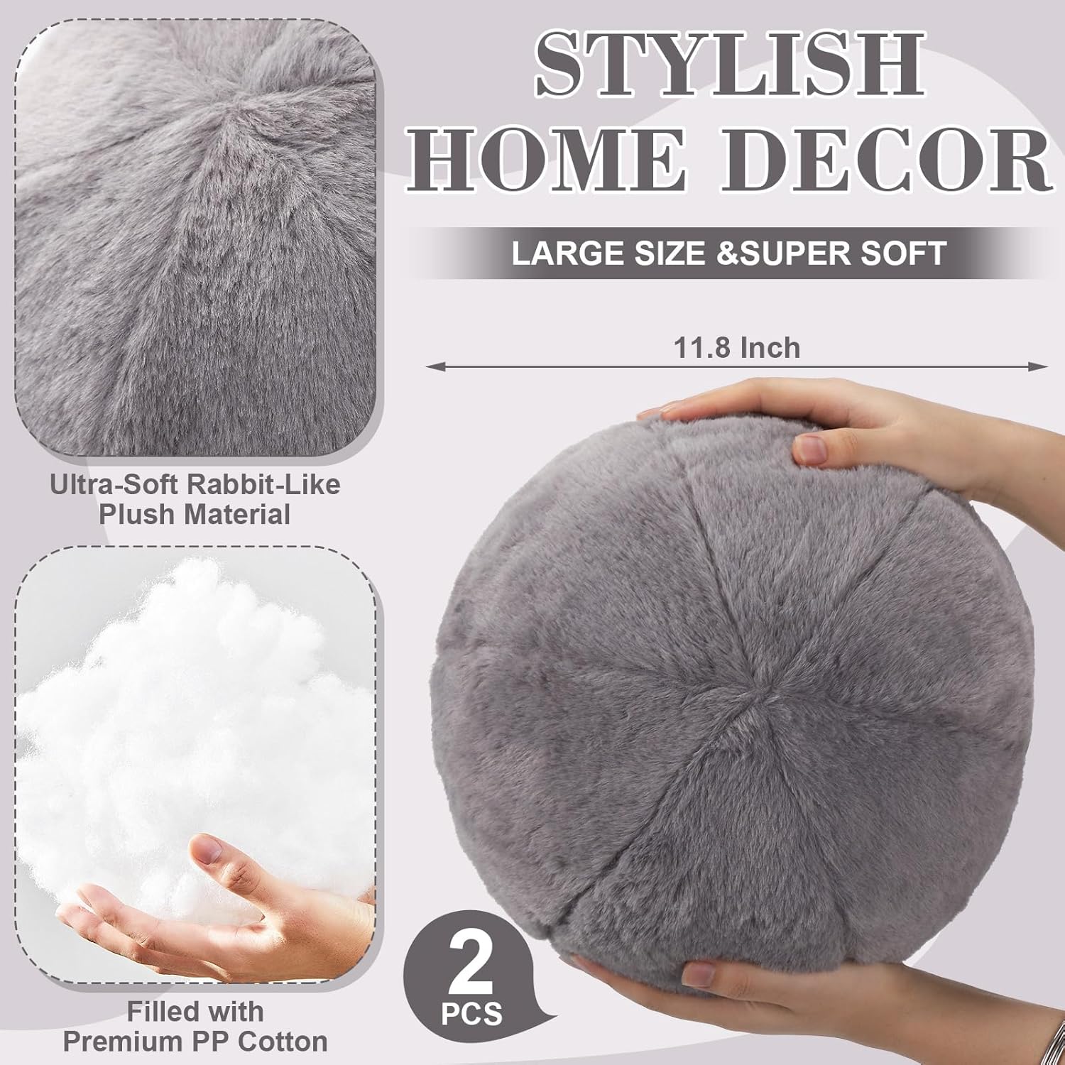 2 almohadas de felpa redondas de 11.8 pulgadas, almohada con nudo, almohada esférica suave para dormitorio, sala de estar, cama, oficina, escuela,