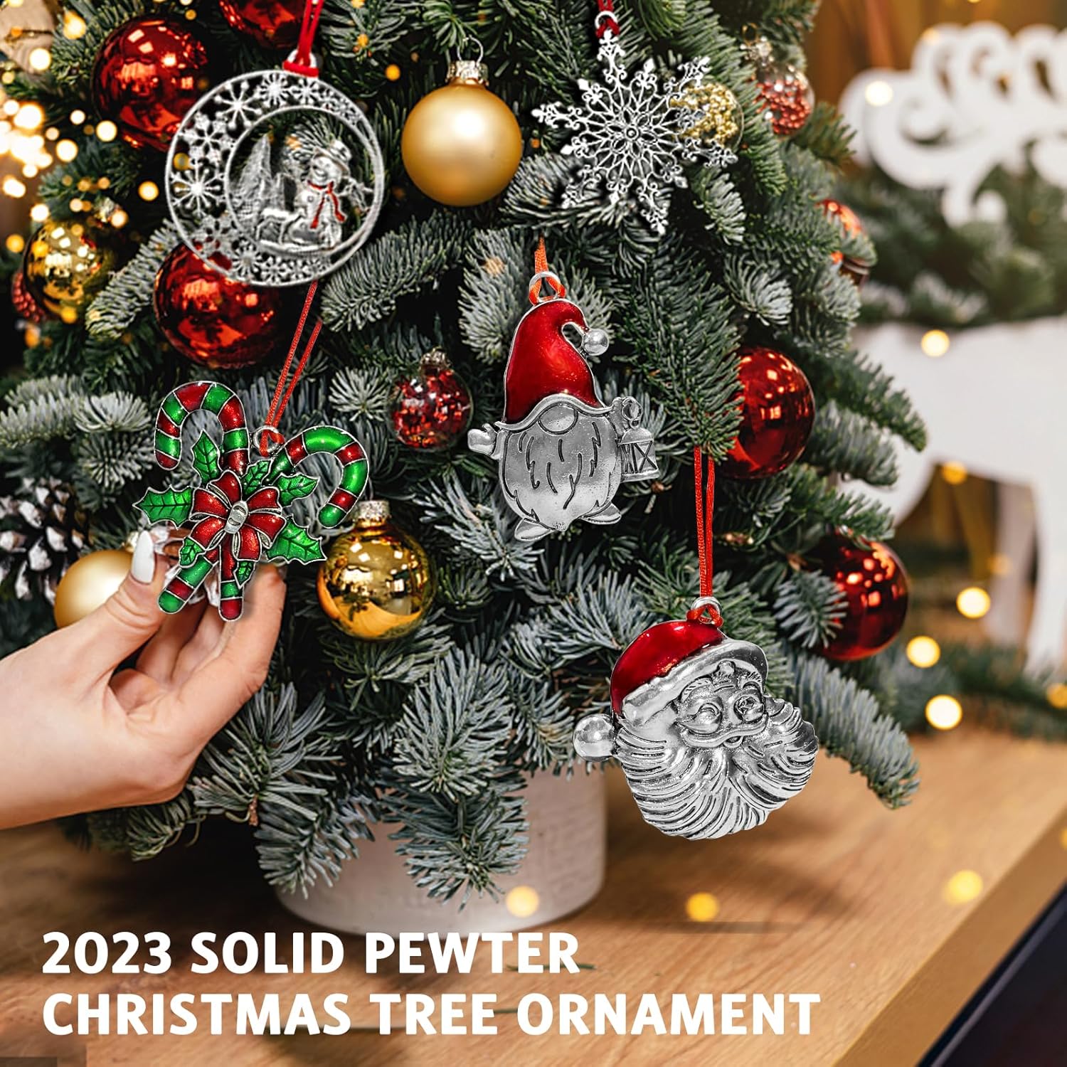 Adorno para árbol de Navidad de peltre sólido 2023, adornos hechos a mano, decoración colgante de artesanía de metal, hermosas decoraciones para