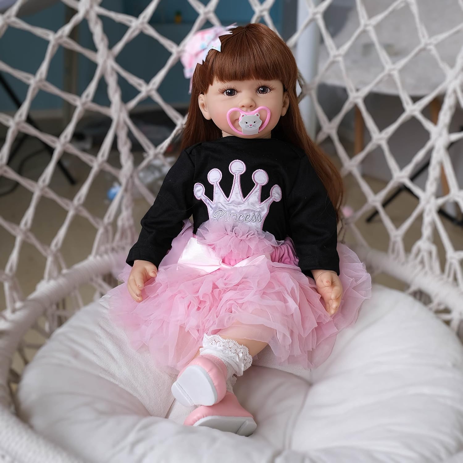 Anano Muñecas Reborn de bebé de 24 pulgadas, 23.6 in, de aspecto real, extremidades de silicona y cuerpo con peso de cabeza, 3-6M Bebe con hermoso