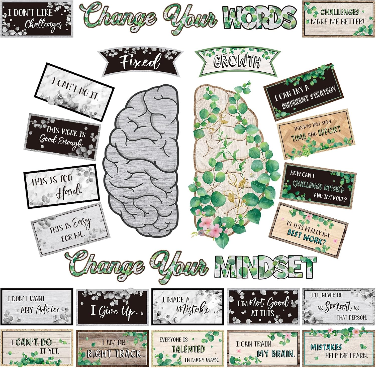 Tenare Mindset – Juego de pósteres motivacionales para cambiar tu mentalidad, refranes positivos, decoración inspiradora para el aula para