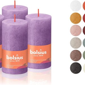 BOLSIUS Paquete de 4 velas rústicas de pilar violeta vibrante (púrpura), 2 x 4 pulgadas, calidad europea premium, incluye cera natural a base de BOLSIUS Paquete de 4 velas rústicas de pilar violeta vibrante (púrpura), 2 x 4 pulgadas, calidad europea premium, incluye cera natural a base de