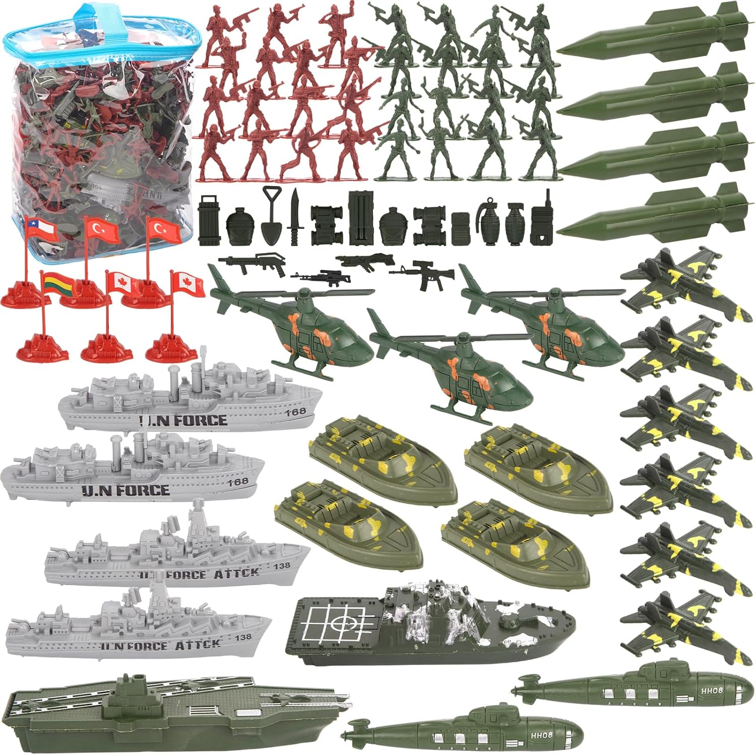 3 otters Juego de 360 piezas militares para hombres del ejército, soldados de juguete, figuras militares de plástico, portaaviones, buques de