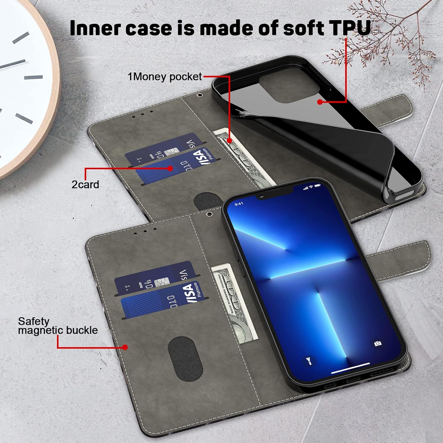 Tncavo Funda tipo cartera para Xiaomi 13 Lite para mujeres, PU cuero Flip Folio Casos con tarjeteros RFID bloqueo cubierta protectora del teléfono