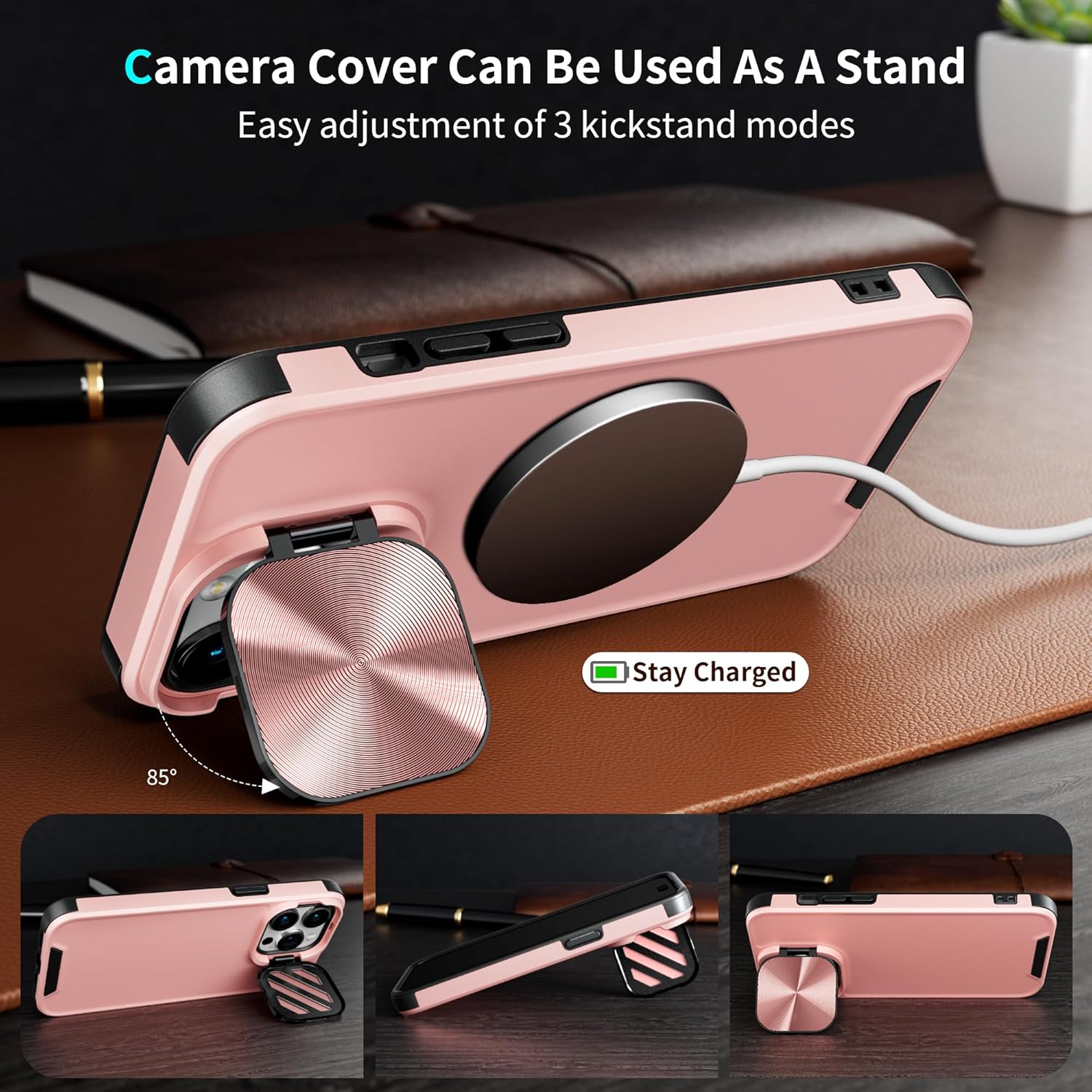 LUTTY MagSafe – Funda diseñada para iPhone 15 Pro con funda para cámara, compatible con MagSafe, con soporte invisible para cámara integrado, funda