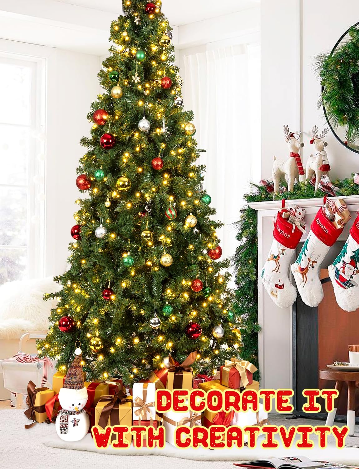Árbol de abeto de Navidad artificial preiluminado de 7.5 pies con luces, árbol con bisagras de alta calidad para el hogar, oficina, decoración de