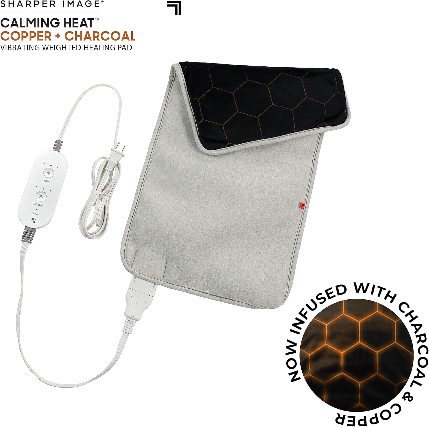 Sharper Image – Almohadilla térmica vibrante de cobre + carbón calmante de Sharper Image, almohadilla térmica eléctrica con peso, 9 ajustes, 3