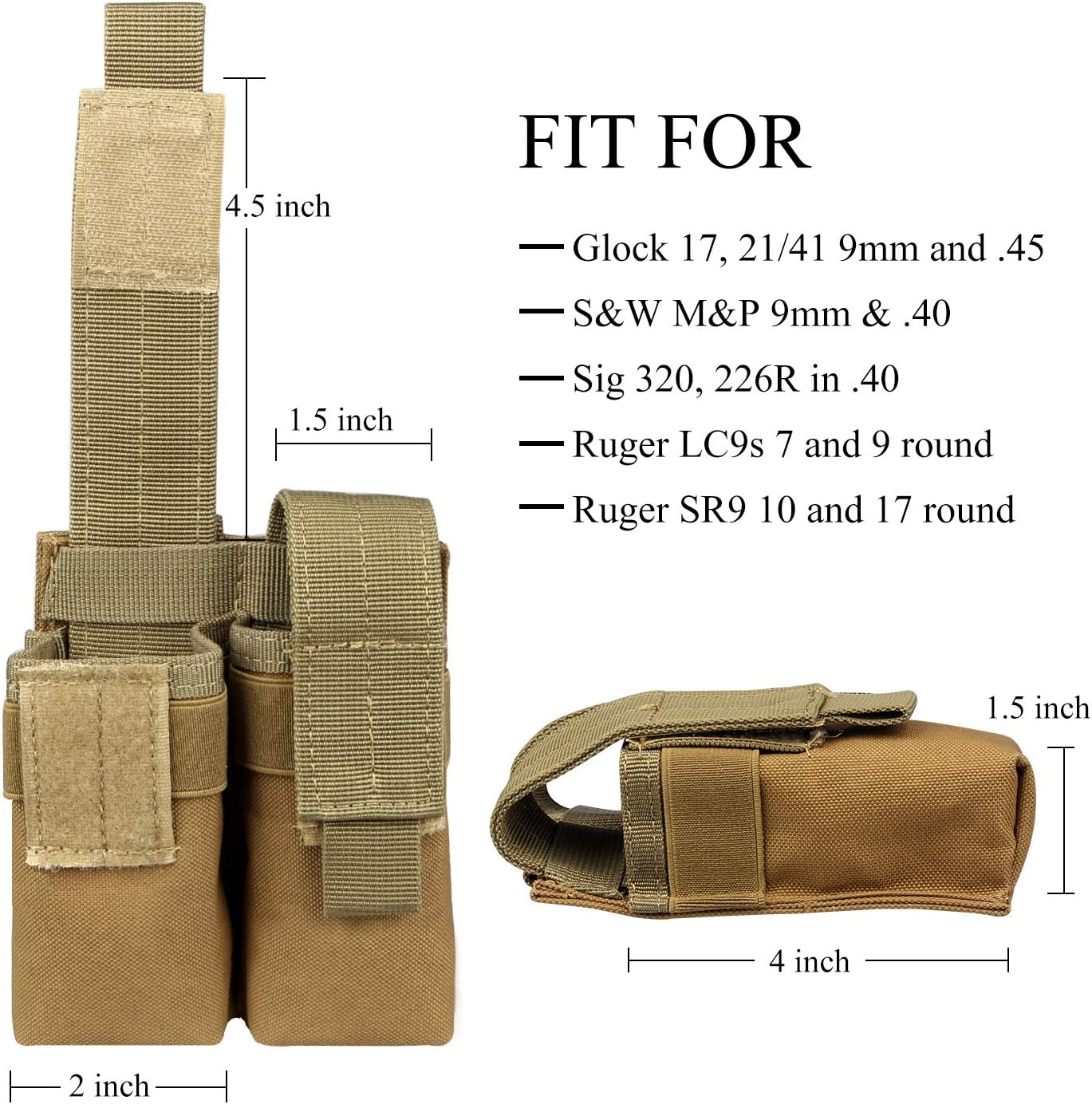 Kosibate Mag bolsa, bolsa de nylon para 0.354 in 1911 táctico Molle doble pistola pistola revista titular