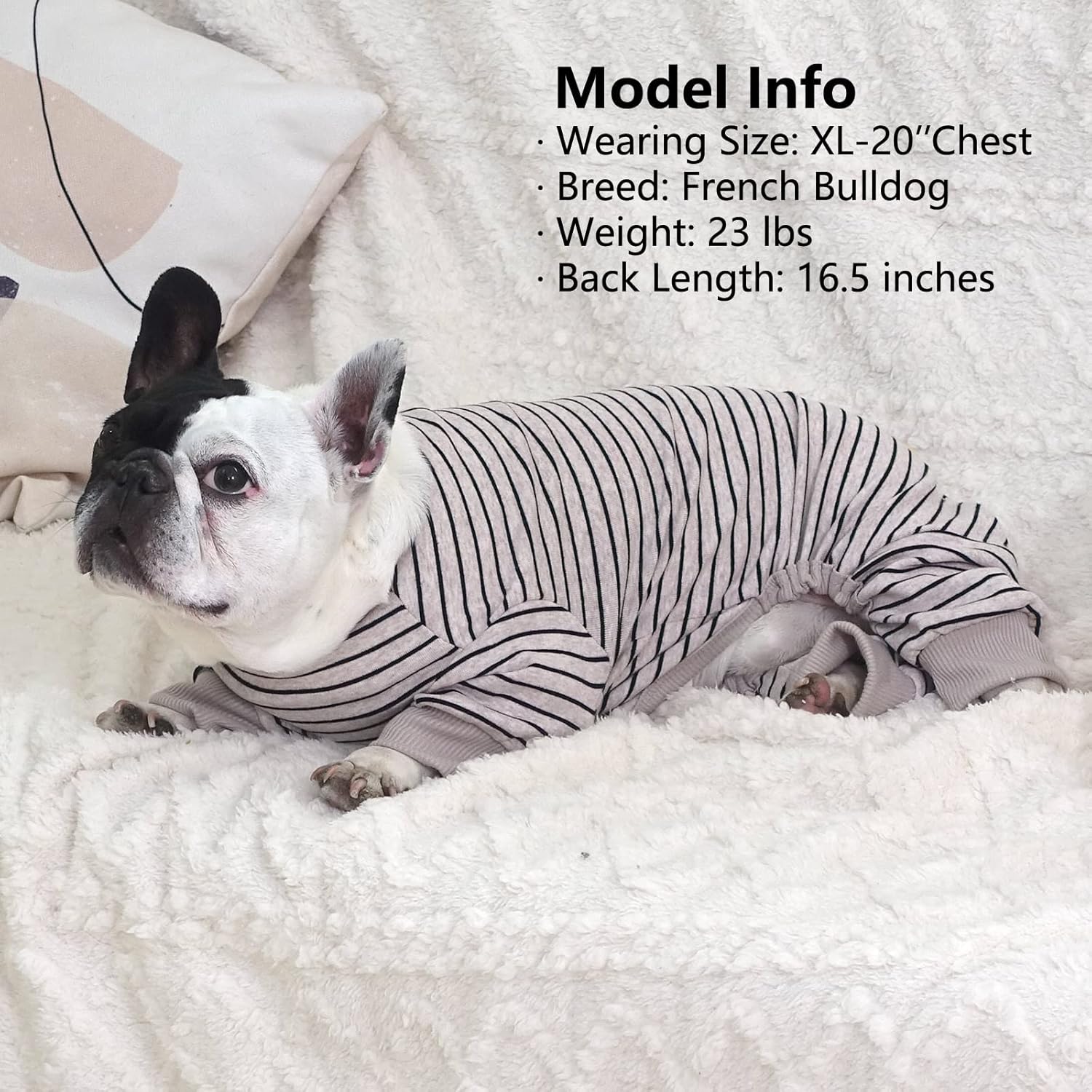 KYEESE Pijama para perros pequeños, elástico de 4 patas, enterizo de perro a rayas, para cubrir el cabello, marrón marfil, L