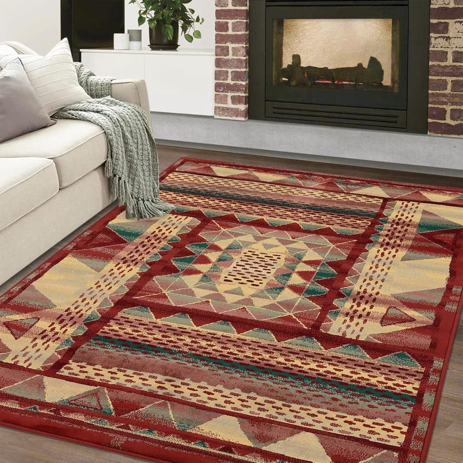 Alfombra de área de 3 x 5 pulgadas, vintage, bohemio, envejecida, diseño floral tribal, antideslizante, parte trasera baja, decoración del hogar,