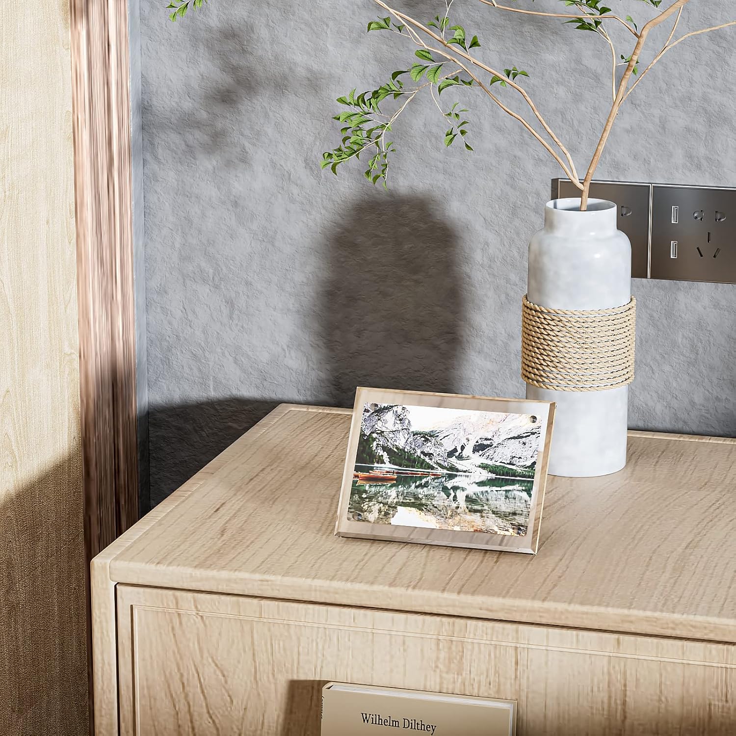 Marco de fotos acrílico, paquete de 2 marcos magnéticos transparentes de doble cara de 5 x 7 pulgadas, marcos de fotos de escritorio sin marco con