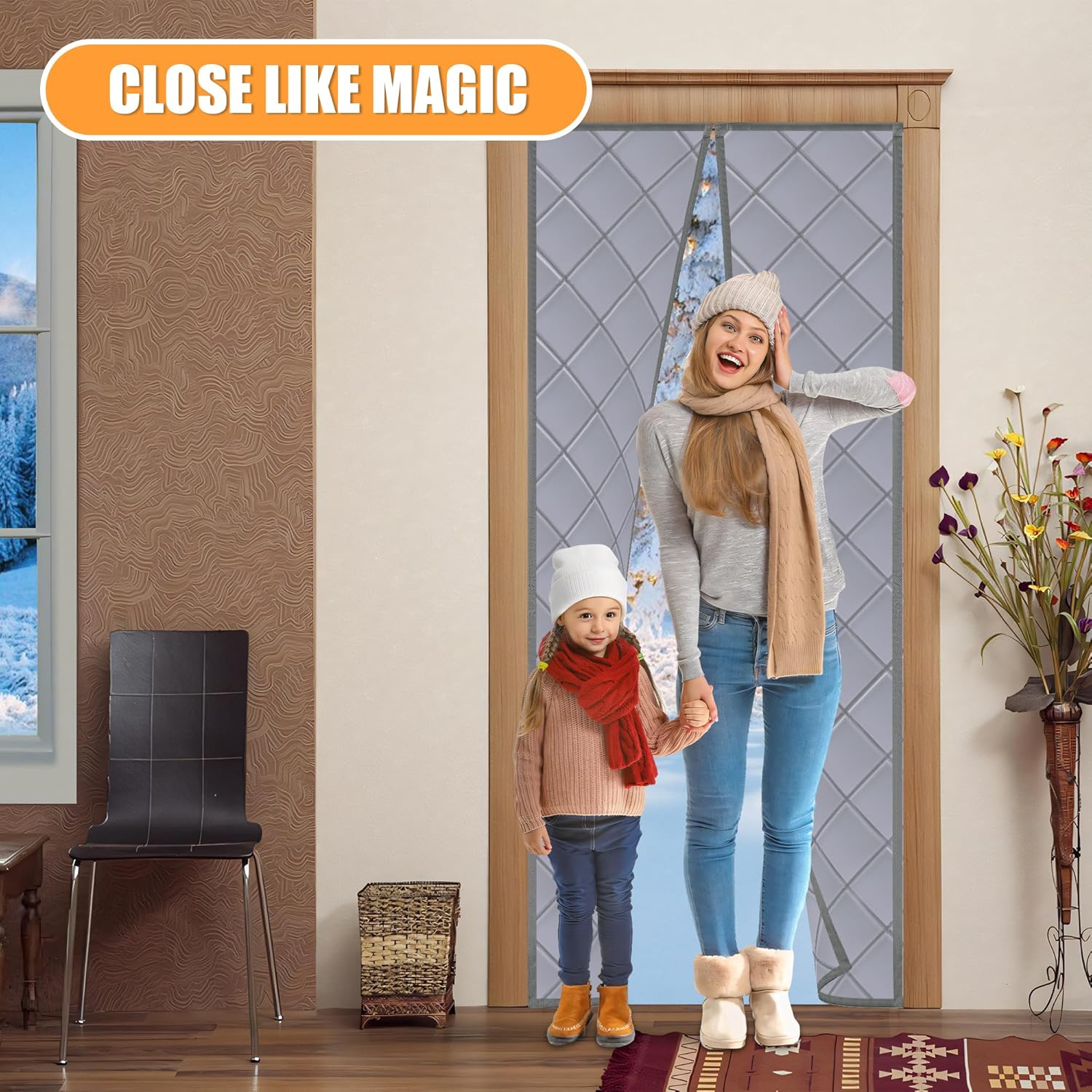 Cortina magnética para puerta con aislamiento térmico, se adapta a puertas de 32 x 80 pulgadas, apertura central, tela Oxford duradera y fibra de
