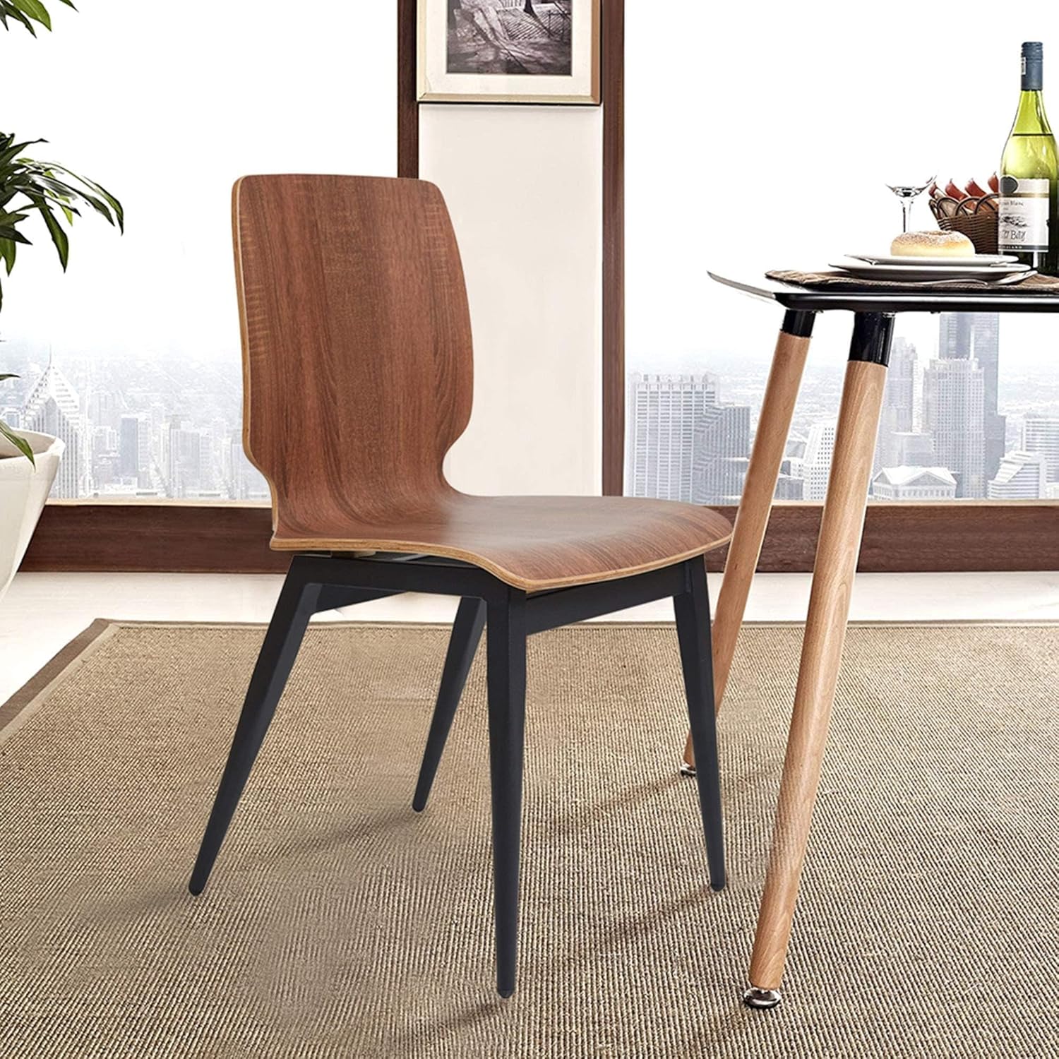 LUCKYERMORE Juego de 4 sillas de comedor modernas con asiento de madera y patas de metal, silla auxiliar de comedor para interiores, diseño