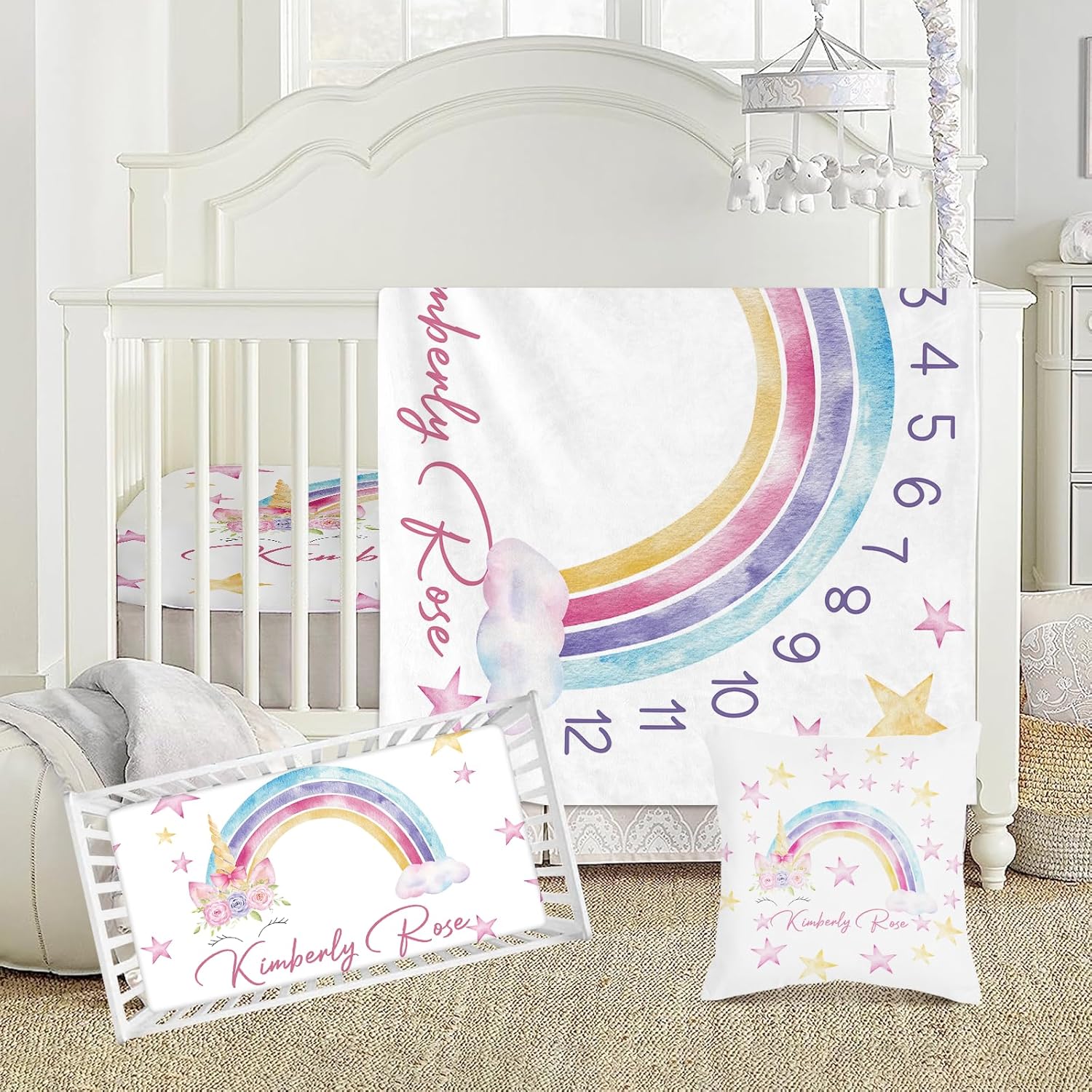 Juego de ropa de cama personalizado para cuna con nombre para niña, juegos de cuna de bebé con nombre personalizado para niños pequeños, juego de