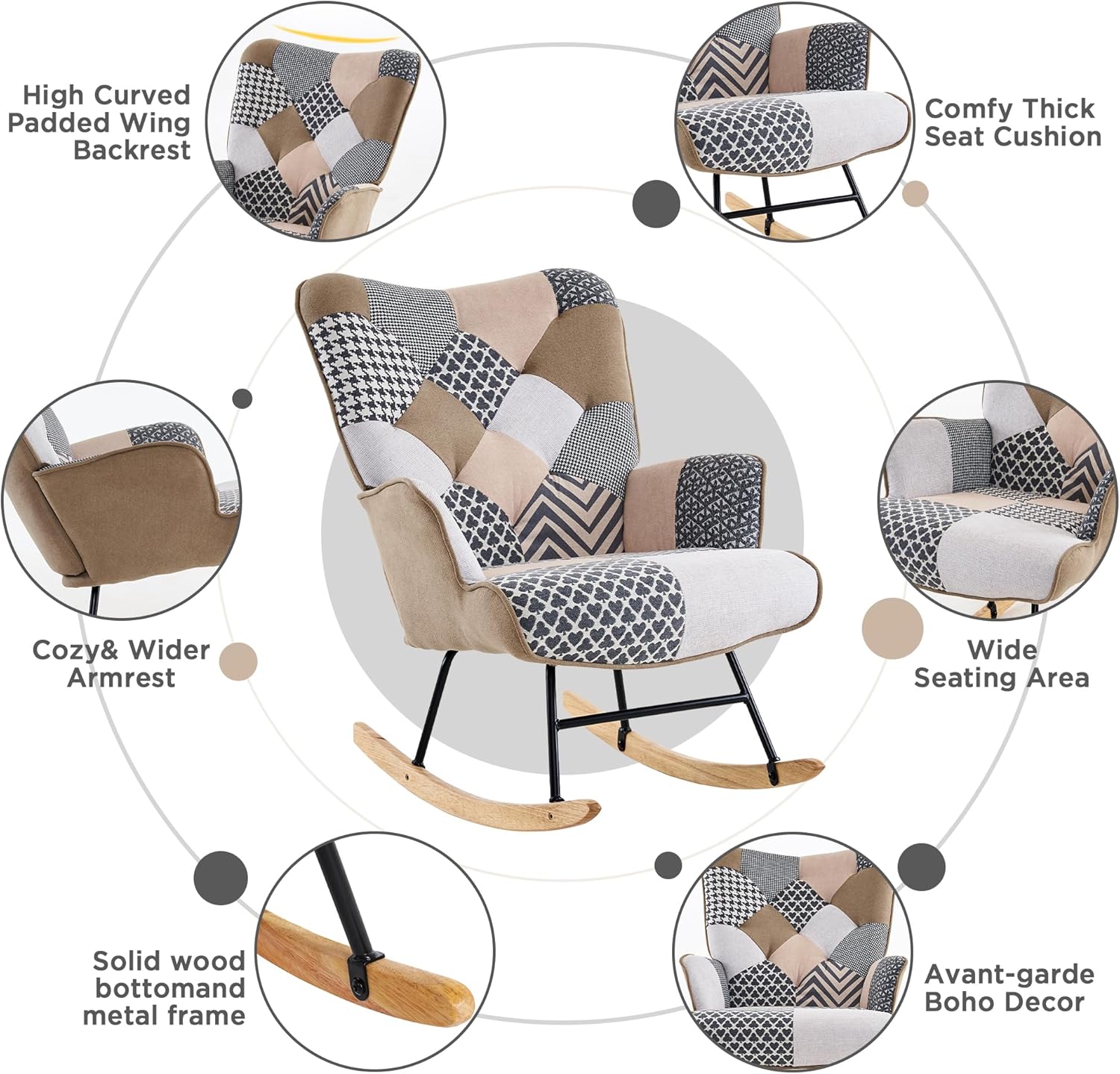 Dorlicecass Mecedora con respaldo alto, cómoda silla deslizante para guardería con patas de madera, sala de estar, dormitorio, apartamento