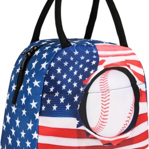 Zhung Ree Lonchera de béisbol para niños y niñas, con la bandera estadounidense, portátil, impermeable, reutilizable y térmica, hielera para el Zhung Ree Lonchera de béisbol para niños y niñas, con la bandera estadounidense, portátil, impermeable, reutilizable y térmica, hielera para el