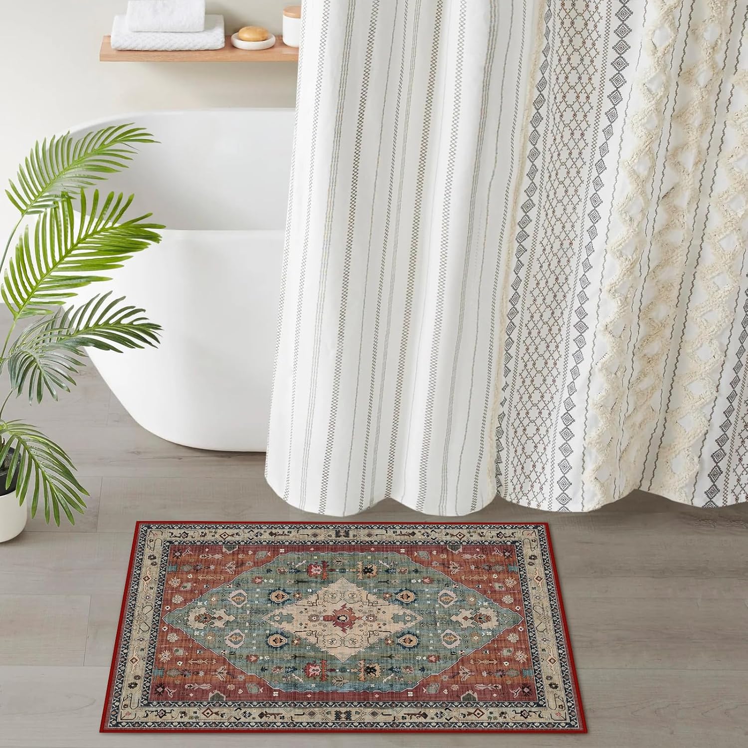 Alfombras de 2 x 3 para entrada, alfombra pequeña lavable antideslizante para puerta de interior para cocina, baño, parte trasera oriental, alfombra