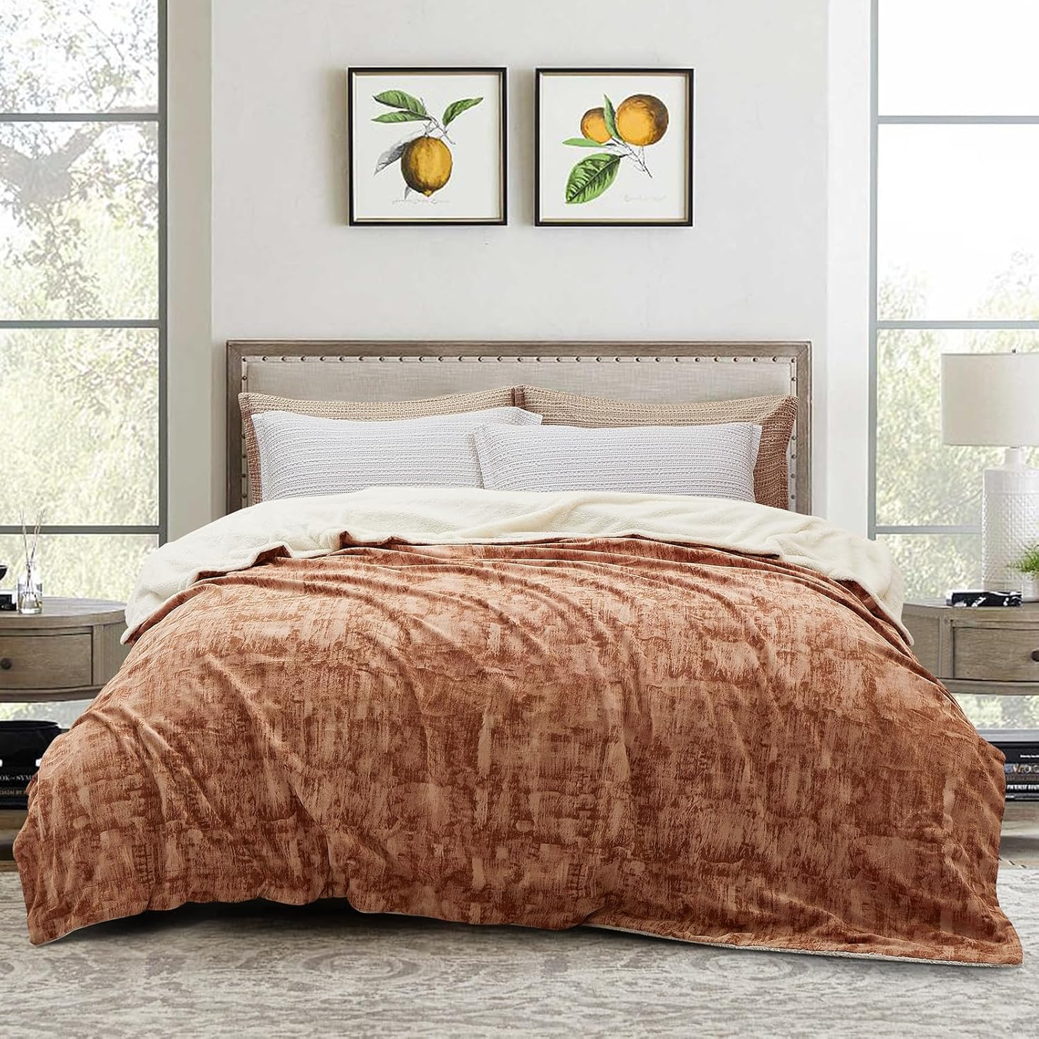 Manta Sherpa tamaño King, 108 x 90 pulgadas (16.23 ozm) reversible de forro polar grueso y cálido para invierno, manta tamaño King para cama, color