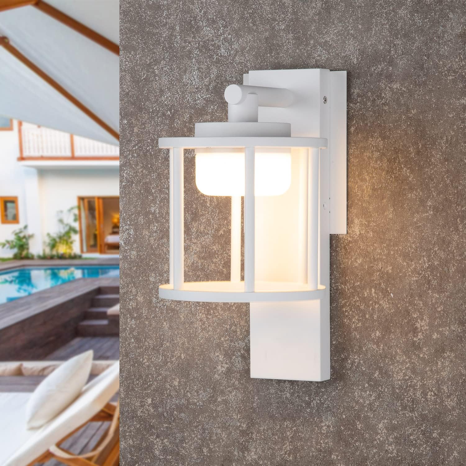 Lustrlach Farol de pared al aire libre blanco para porche exterior con bombilla LED GX53, aplique redondo de montaje en pared para casa, garaje,
