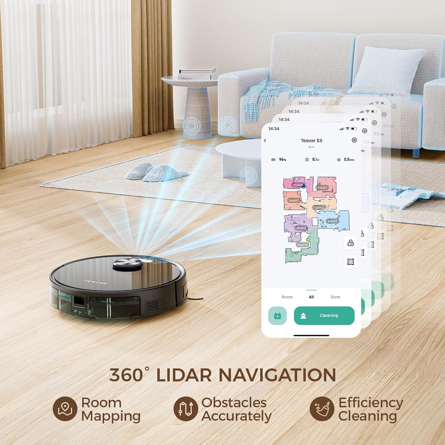 Tesvor Robot aspirador y trapeador combinado con la última navegación láser 3 en 1 X580S aspiradora robótica (3000Pa – X580S)