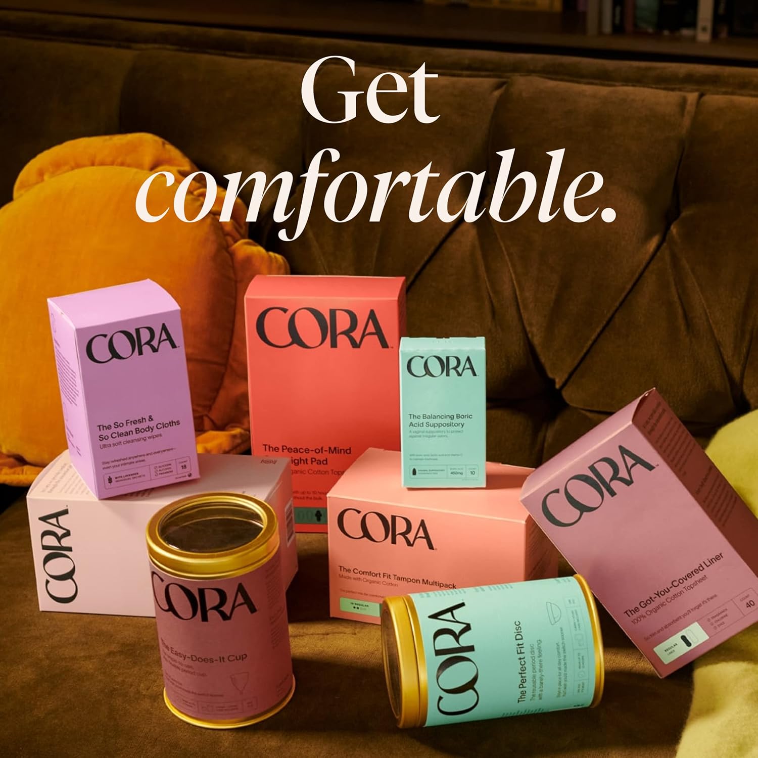 Cora Tampones sin perfume de algodón orgánico (36 unidades) + almohadillas para el período nocturno (36 unidades)