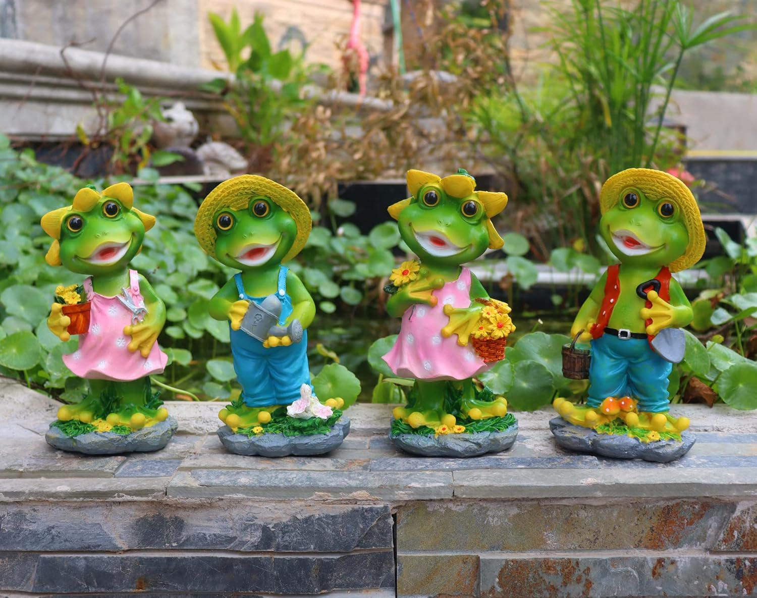 WTREEW Estatua de jardín de ranas  Estatua de pareja de rana feliz para el hogar, jardín, patio, decoración de rana, regalo para padres, pareja,