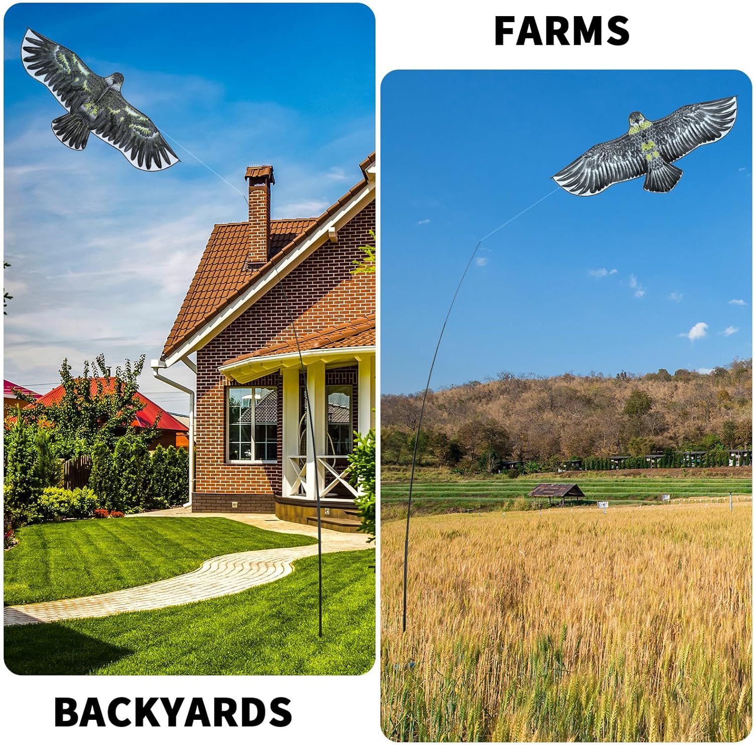 2 juegos de águila asustadora de pájaros, cometa voladora para pájaros, agricultura, protector de granja, dispositivo de miedo de águila simulada