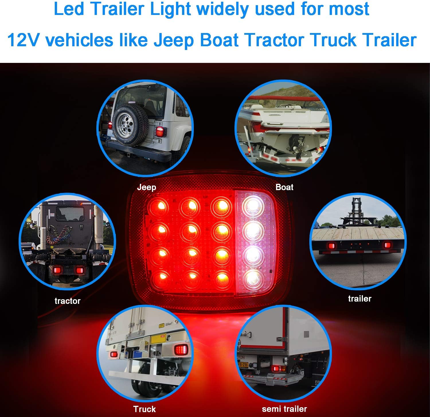 Donepart 16 luces LED para remolque, luces traseras cuadradas universales, luces traseras planas y combinadas, luces de freno de marcha atrás para