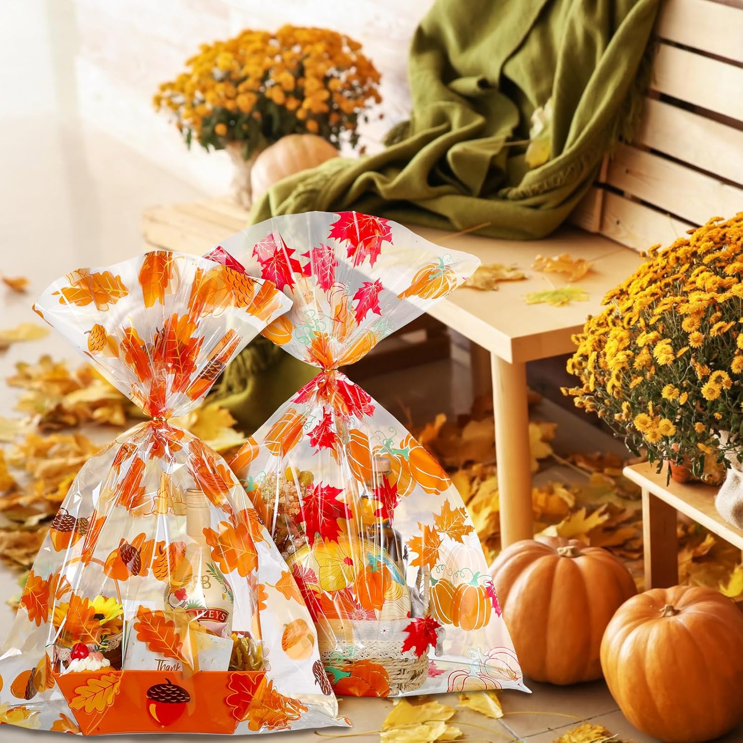 30 bolsas grandes de celofán para regalo de Acción de Gracias, bolsas de regalo de otoño de 19.7 x 27.6 pulgadas, bolsas de regalo de plástico para