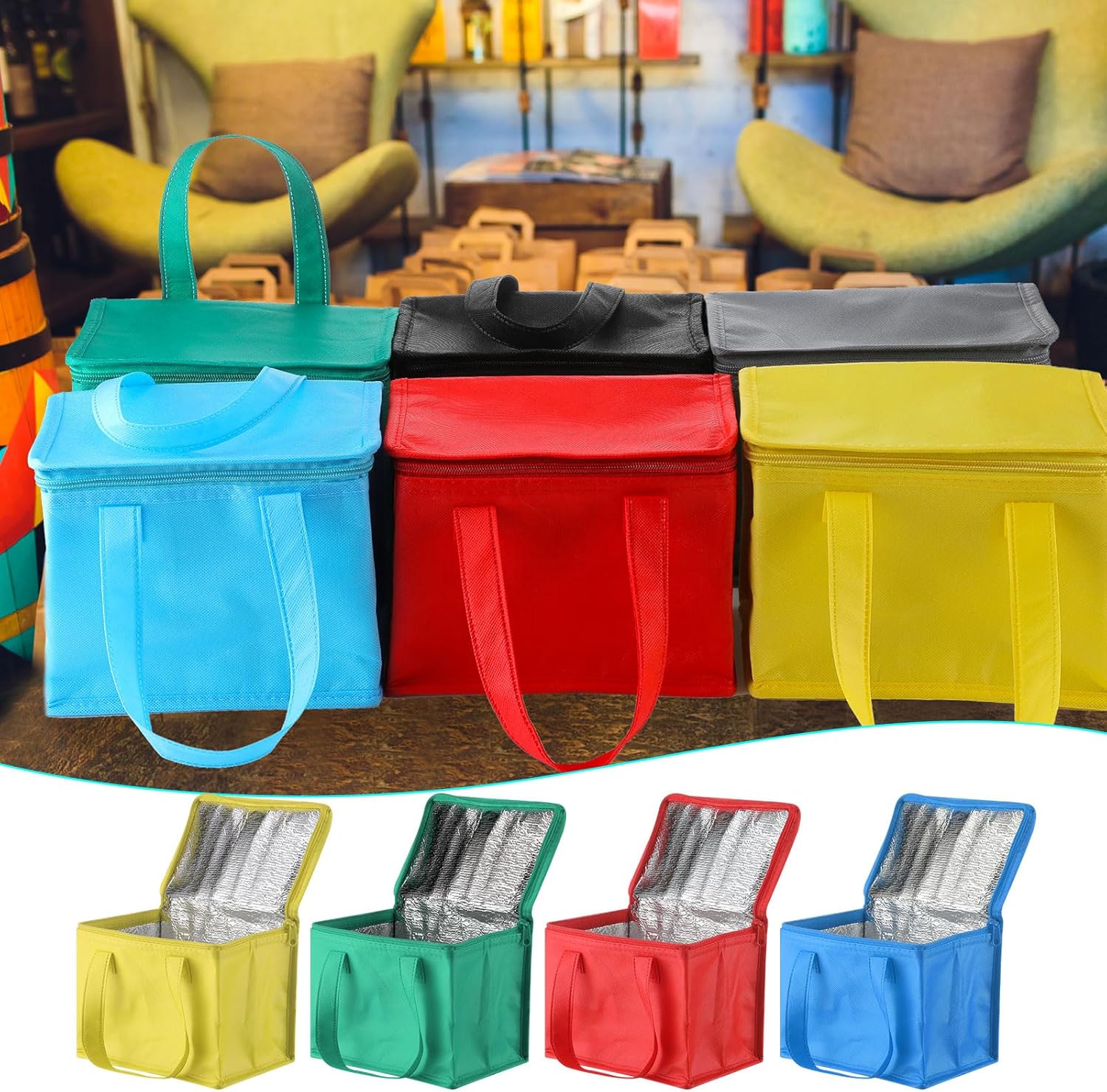 Mifoci Paquete de 6 bolsas aisladas para entrega de alimentos a granel, 16 x 10 x 13 pulgadas, bolsas aisladas para llevar, bolsas de compras