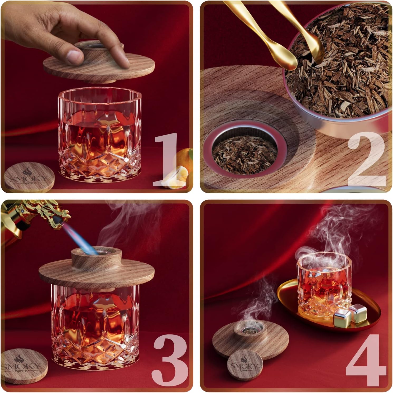 Kit de ahumador de cóctel con antorcha y recambio de gas combustible butano, 9 sabores de virutas de madera, kit de cóctel antiguo, kit de ahumador