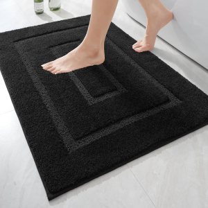 HOMORE Alfombra de baño negra de 24 x 36 pulgadas, gruesa, suave, absorbente, de microfibra, alfombra de pasillo de baño lavable para baño, HOMORE Alfombra de baño negra de 24 x 36 pulgadas, gruesa, suave, absorbente, de microfibra, alfombra de pasillo de baño lavable para baño,
