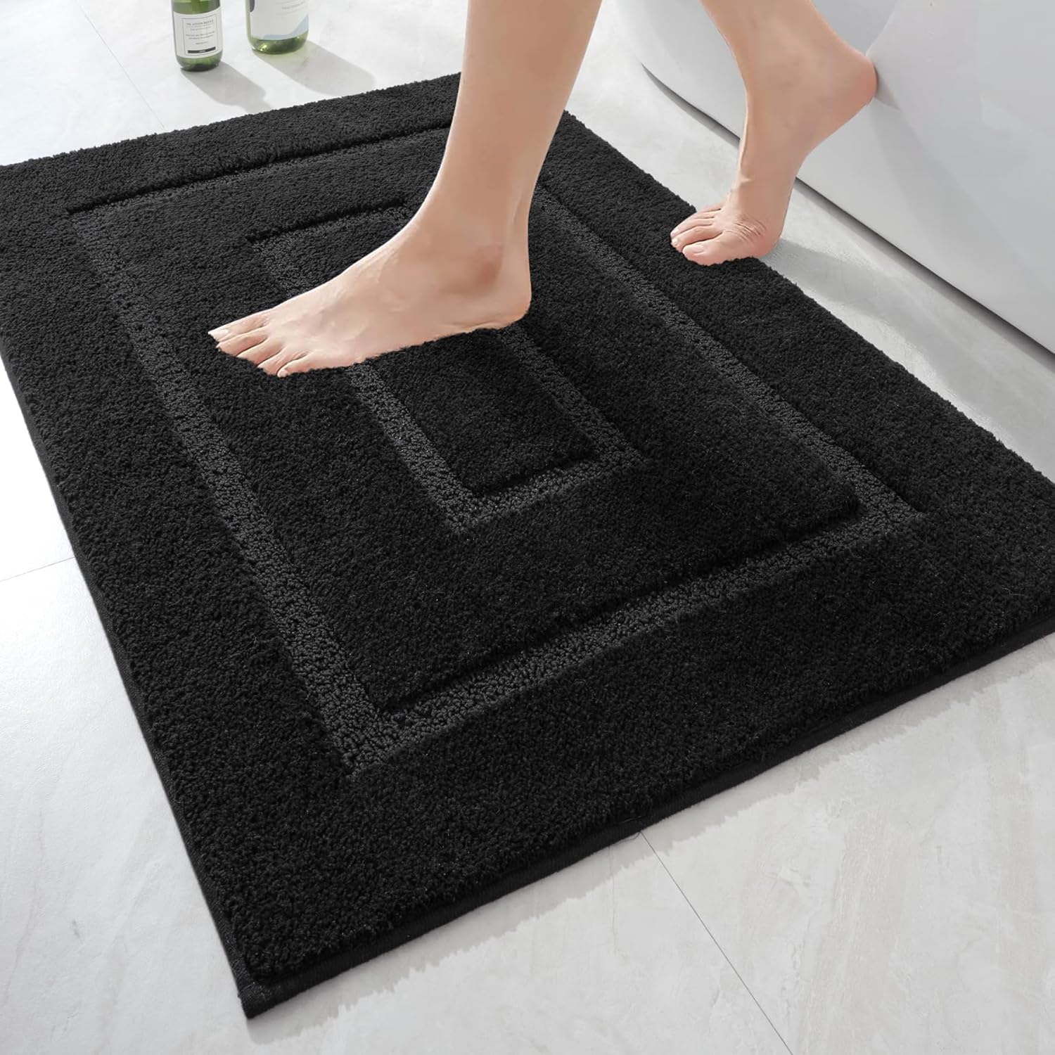 HOMORE Alfombra de baño negra de 24 x 36 pulgadas, gruesa, suave, absorbente, de microfibra, alfombra de pasillo de baño lavable para baño,