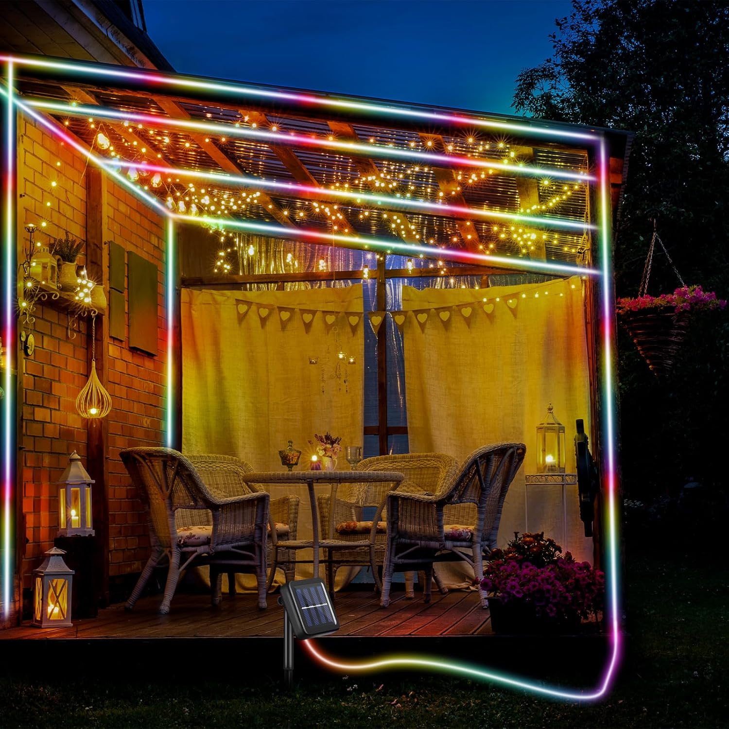 2 tiras de luces solares de 300 LED de 100 pies cada una para exteriores, impermeables, para campamento, 8 modos de iluminación, tubo de PVC