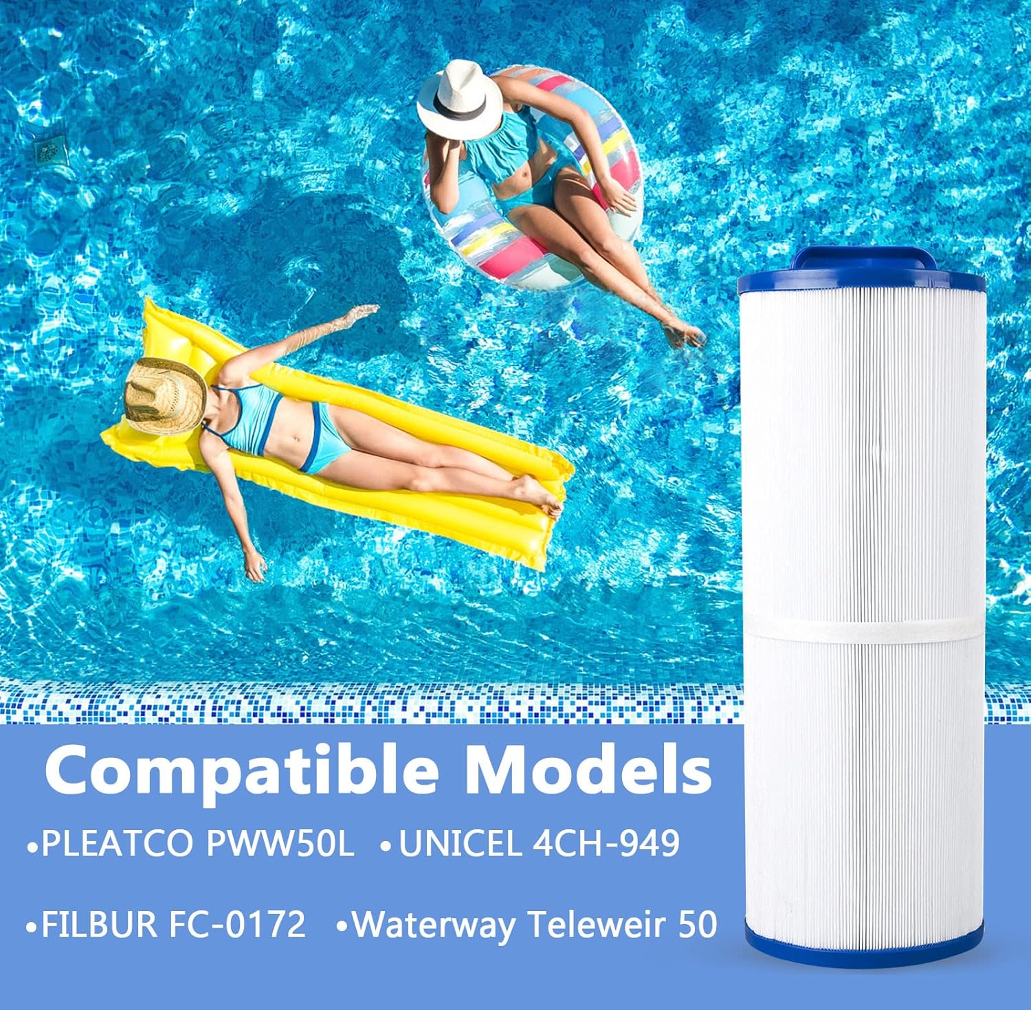 PELLUCID Filtro de bañera de hidromasaje compatible con Unicel 4CH-949, Pleatco PWW50L, Filbur FC-0172, SD-01143, 817-4050, Rising Dragon 50, fácil